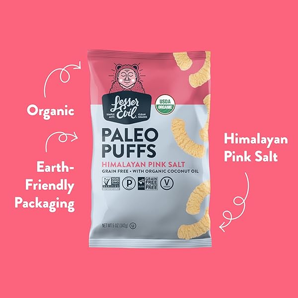 LESSEREVIL HIMALAYAN PINK SALT ORGANIC PALEO PUFFS, GRAIN FREE, VEGAN, MINIMALLY PROCESSED, NO VEGETABLE OIL, 5 OZ, PACK OF 3
