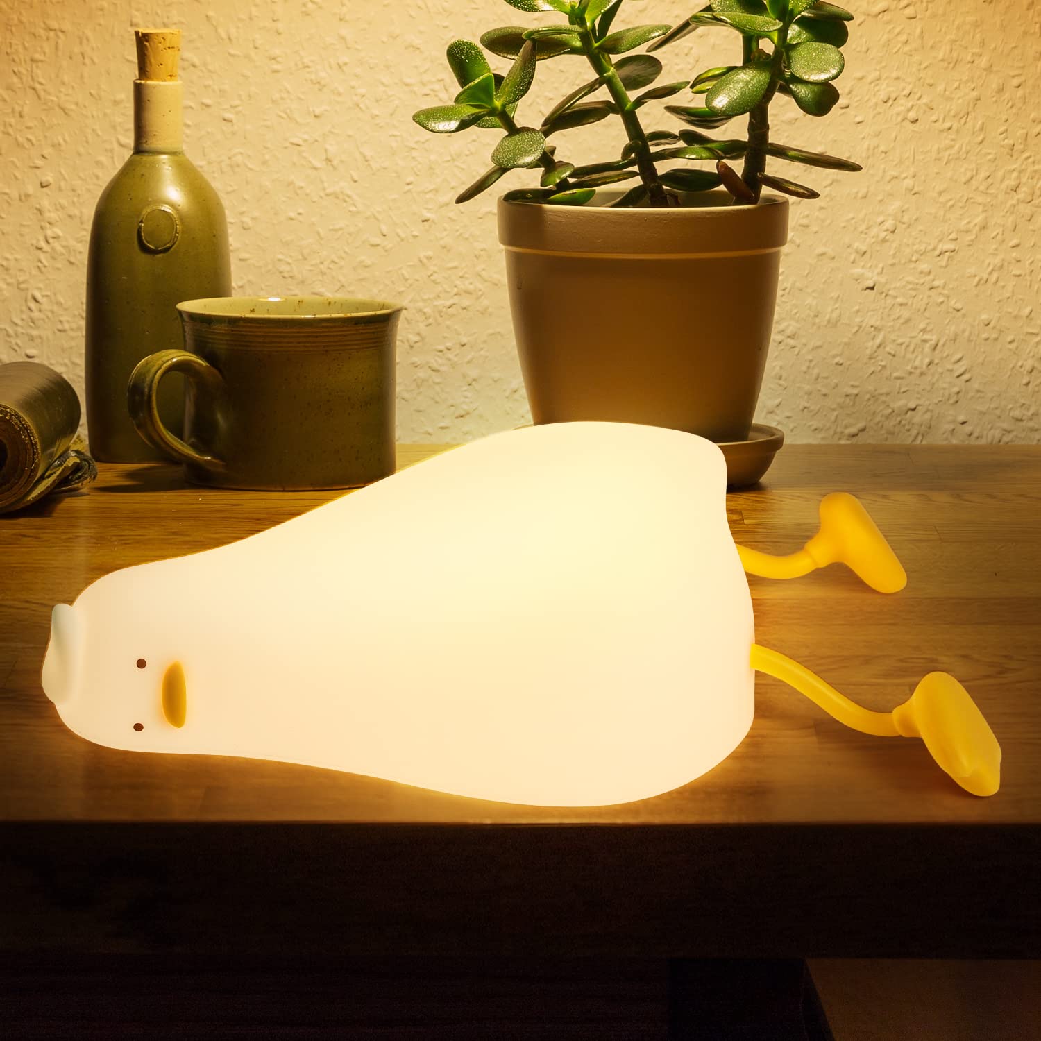Lying Flat Duck Night Light, Rechargeable LED Sleep Lamp, Soft Cute Night Light for Kids Bedside, Breastfeeding