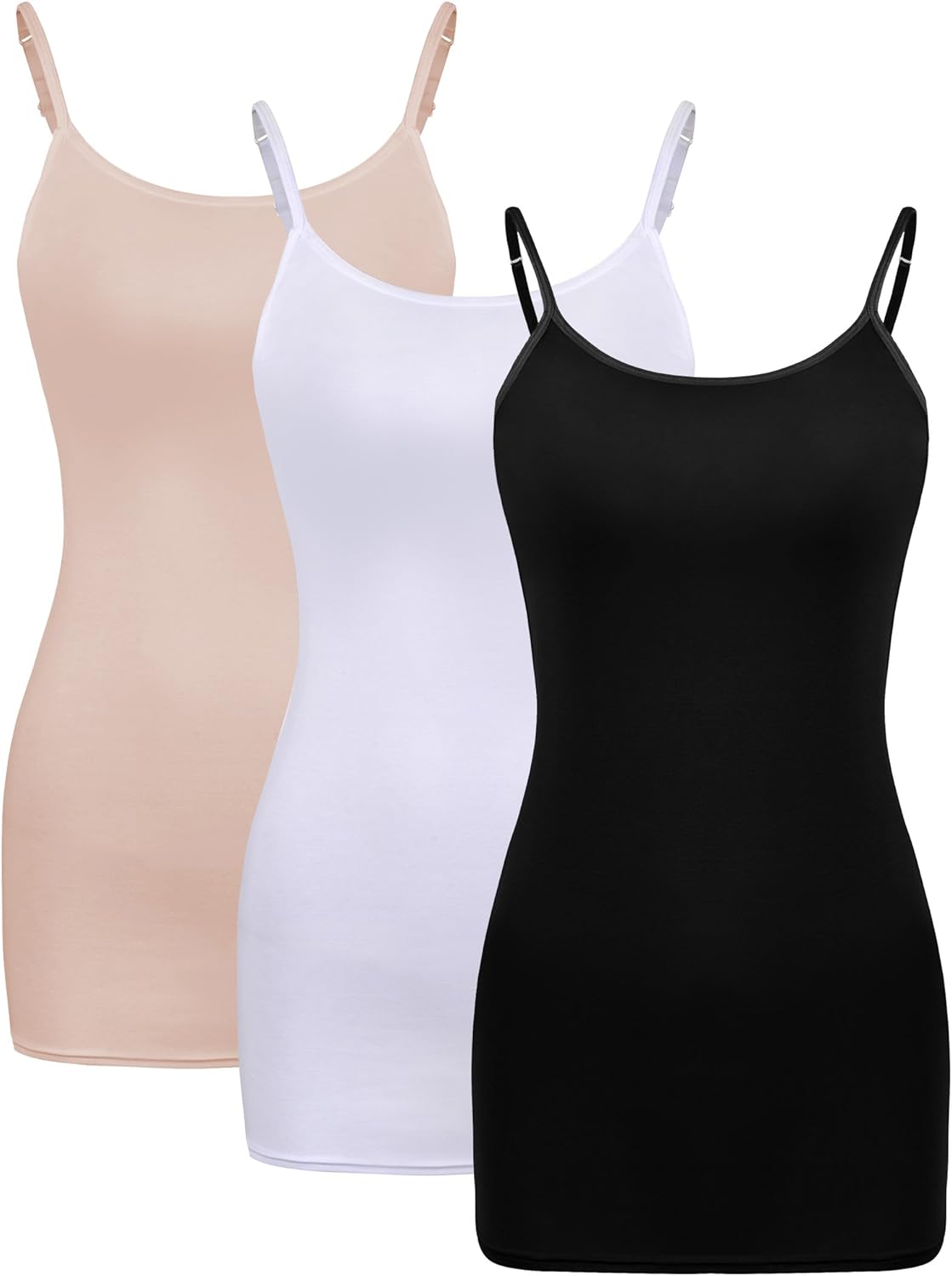 WILLBOND 3 Pieces Women Basic Long Tanks Adjustable Spaghetti Strap Camisole Top at  Women’s Clothing store