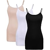 WILLBOND 3 Pieces Women Basic Long Tanks Adjustable Spaghetti Strap Camisole Top (Large, Skin Color, White and Black)