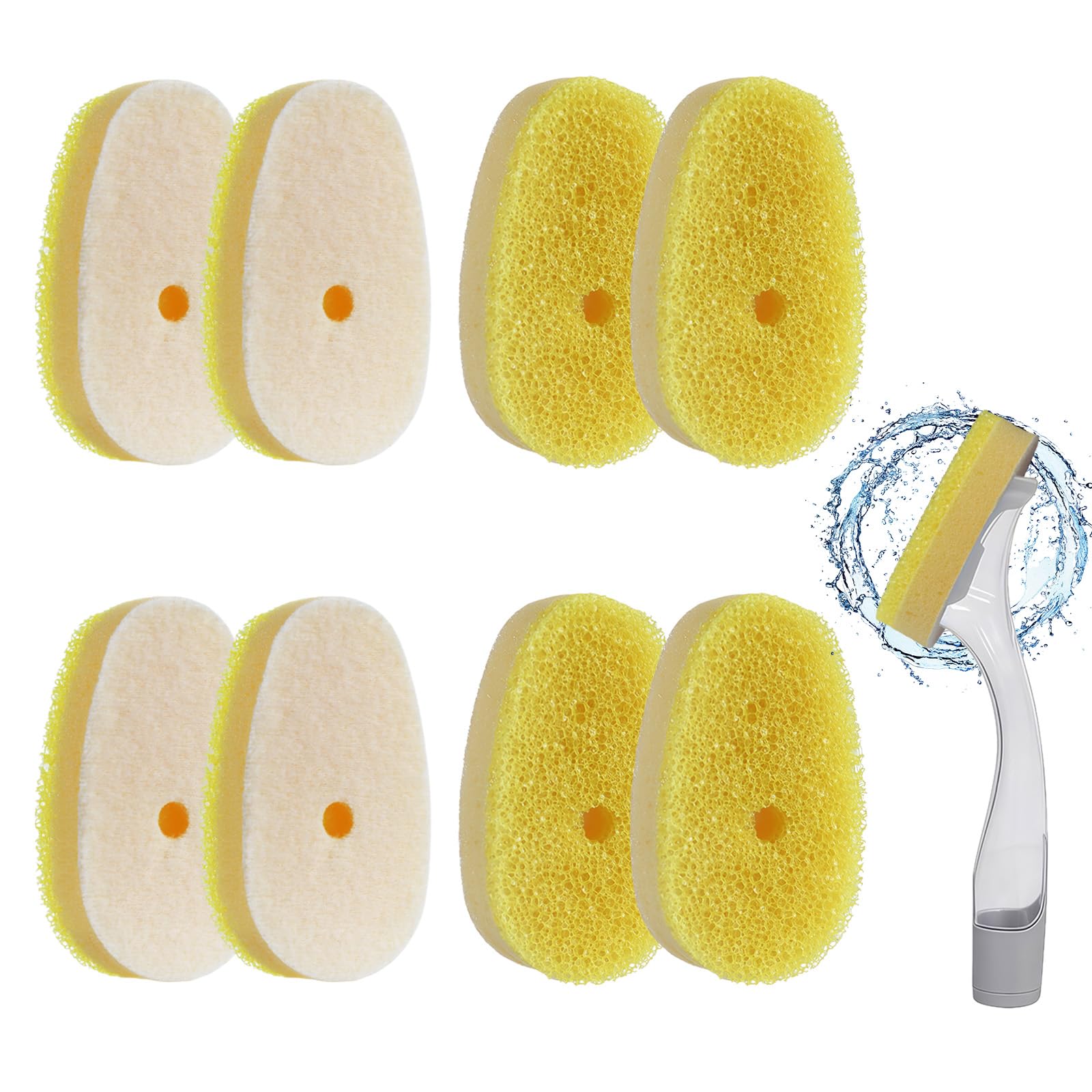 Photo 1 of (8 Pcs) Dish Wand Sponge Refills – Compatible with Scrub Daddy Dish Wand, Non-Scratch Replacement Heads for Kitchen Cleaning, Yellow (Sponge Heads Only)