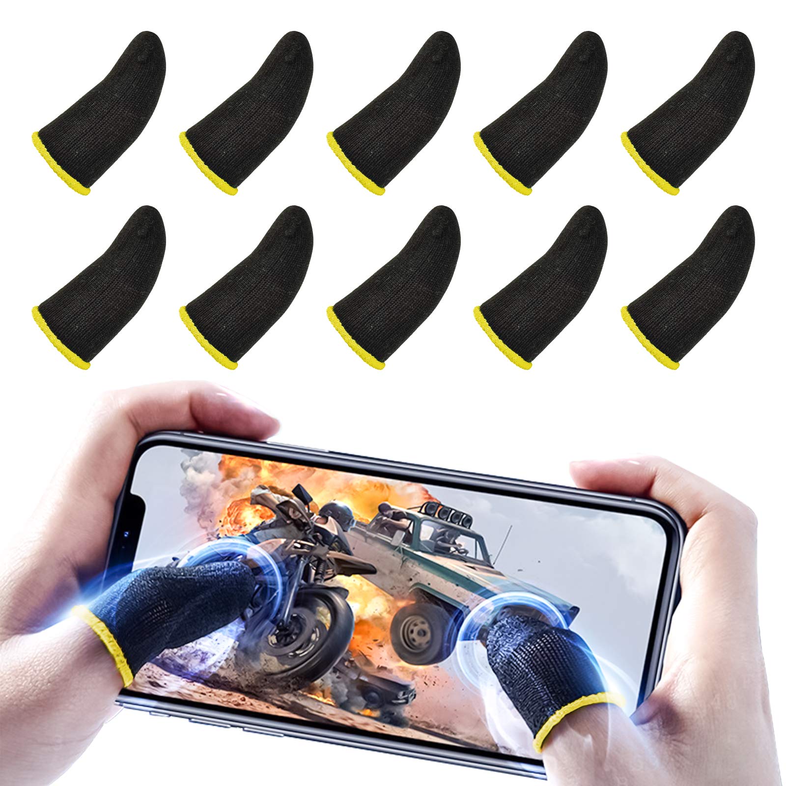 Newseego PUBG Game Finger Sleeves Sets,[10 Pack] Mobile Finger Thumb Sleeve Touch Screen Gaming Finger Sleeve Breathable Anti-Sweat Sensitive Shoot & Aim Keys for Rules of Survival for Android & IOS