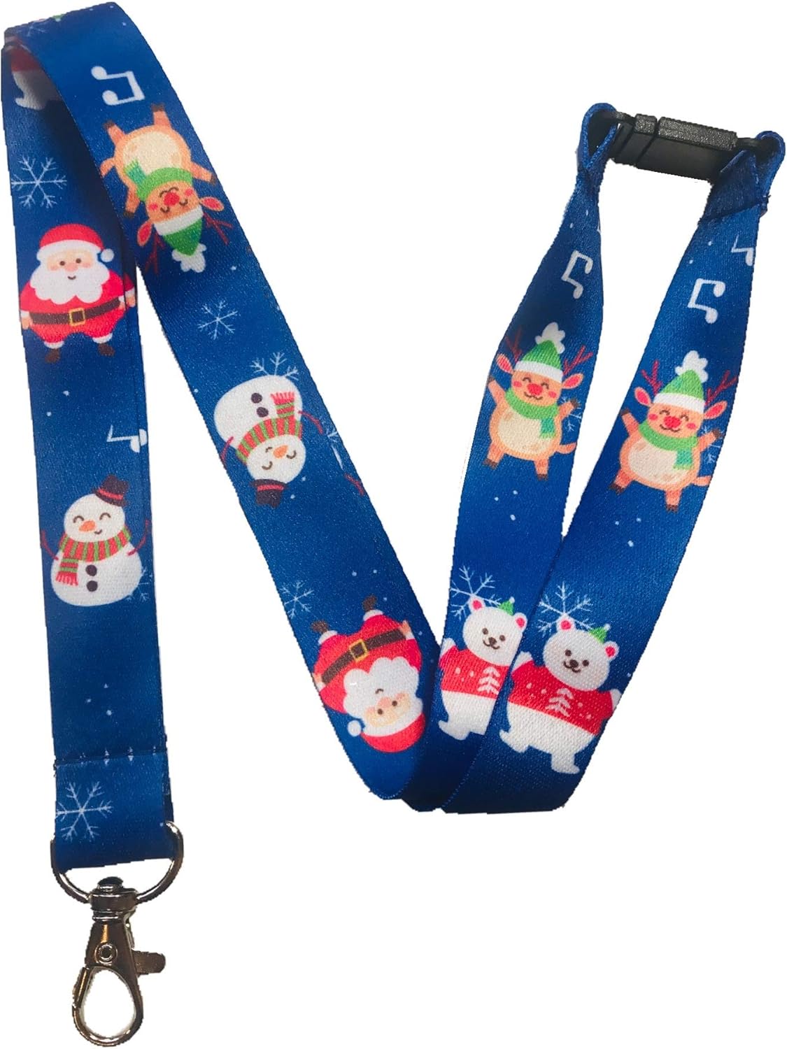 Festive Christmas 20mm Blue Santa, Rudolf & Snowman Neck Lanyard with Safety Breakaway