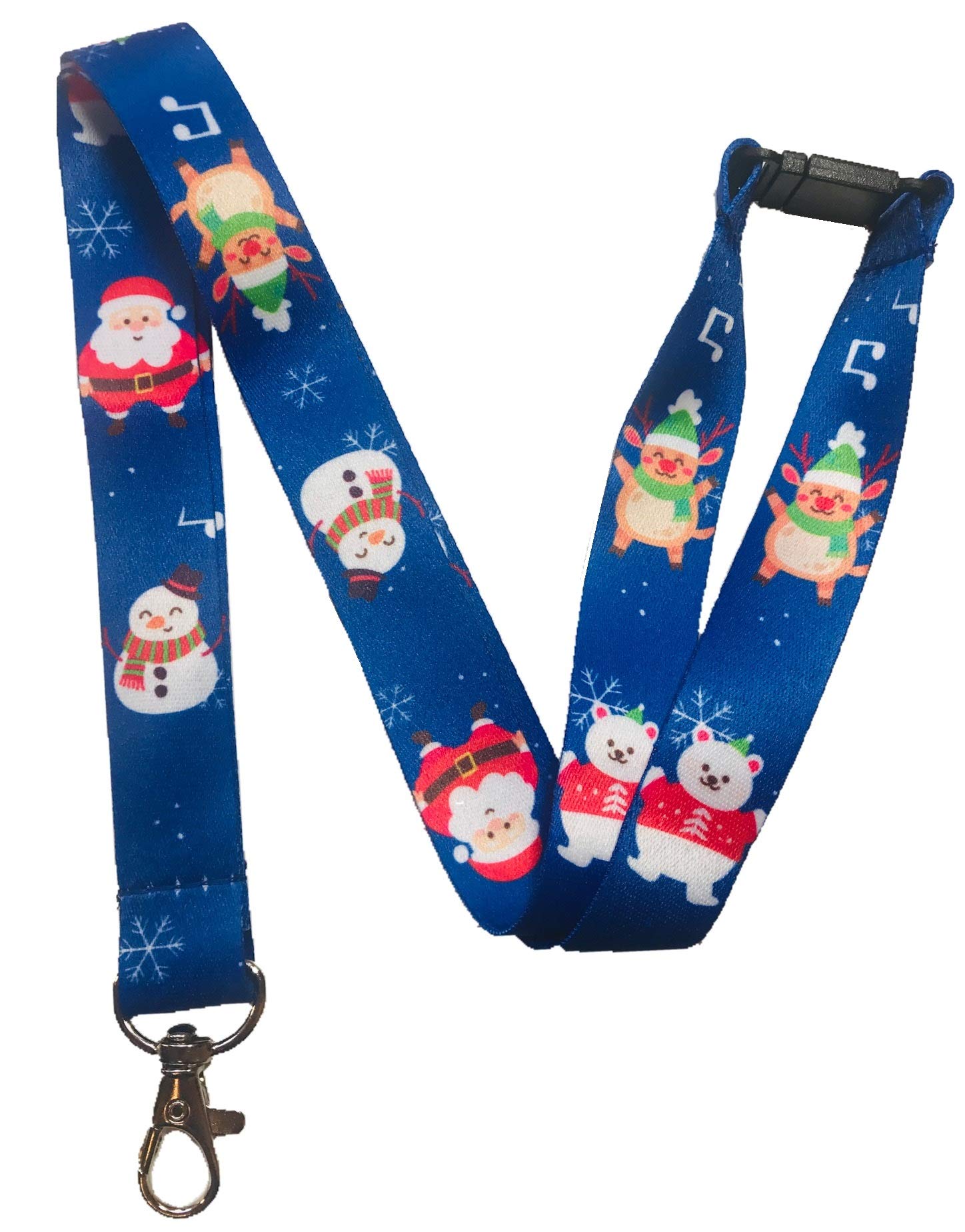 Festive Christmas 20mm Blue Santa, Rudolf & Snowman Neck Lanyard with Safety Breakaway