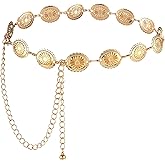 KFHENSOMR Western Metal Concho Belt Cowgirl Chain Belts Turquoise Hollow Out Daisy Chain Belt for Women Adjustable Gold Waist Belts for Dresses Jeans Country Concert Outfit