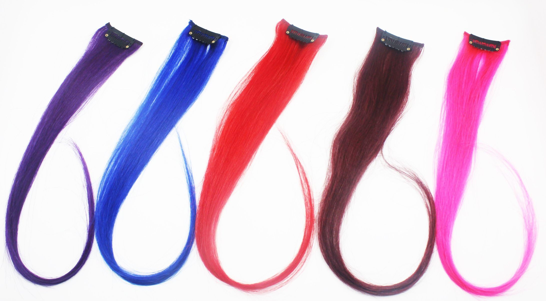 Colorful Clip in Human Hair Extensions Straight Colorful Clip on Highlights Hair Extensions 5 Pieces/set 18 Inches, Five Colors