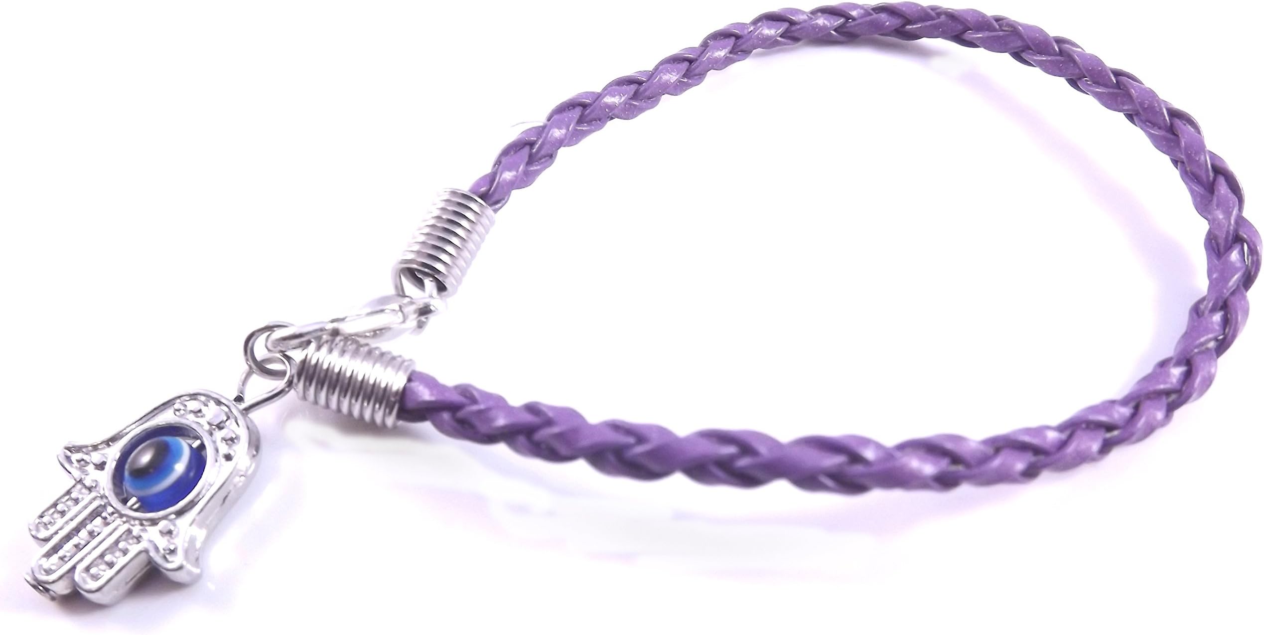 Round Designs"Lucky" Hamsa Purple String Kabbalah Bracelet with Braided String and Rotating"Evil Eye" Hamsa Hand - Jewish Judaica Amulet Pendant Jewelry