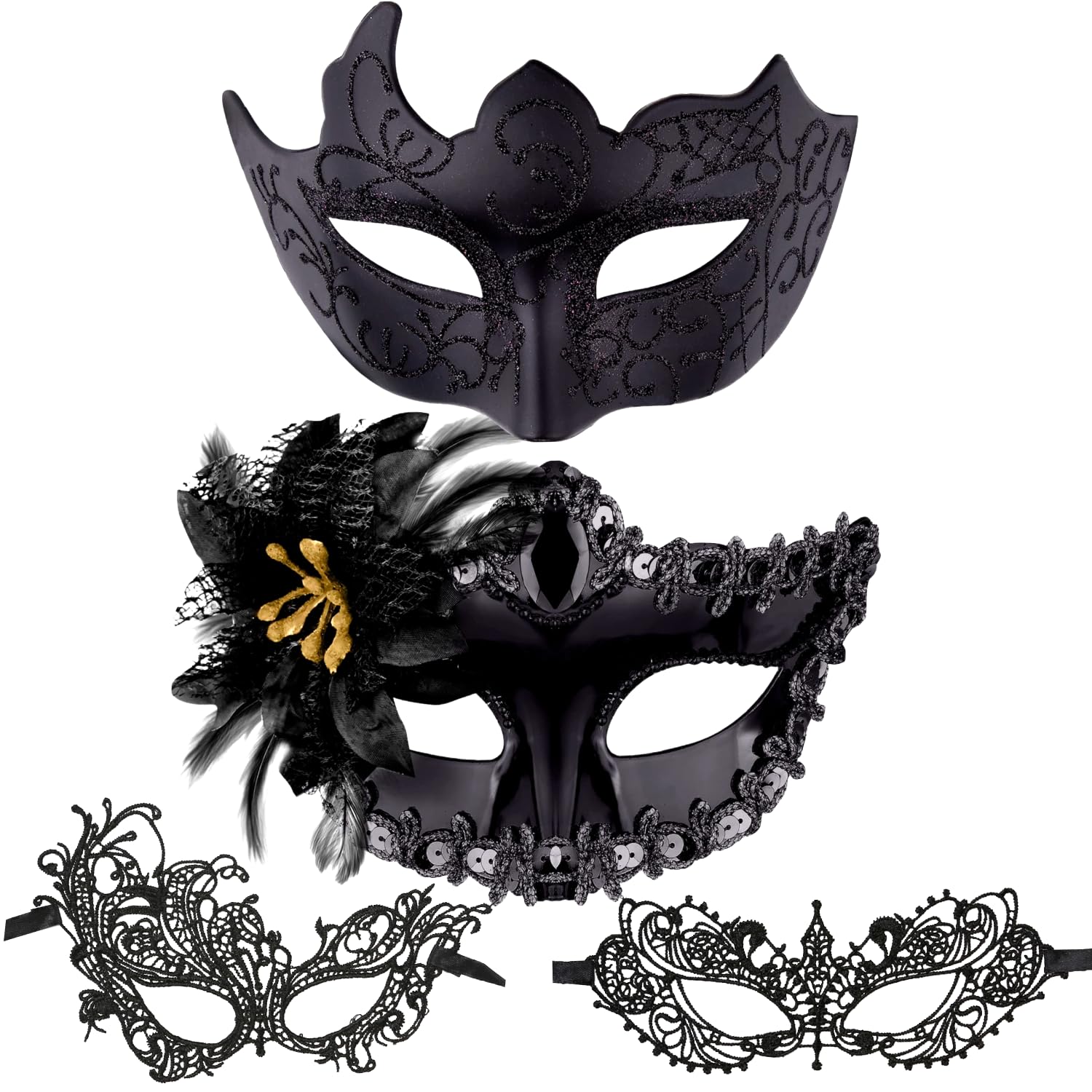 LGQHCE Masquerade Mask, Sexy Carnival Costumes, Black Lace, Luxury Sexy Lace Eyemask Prom Mask, Couple Sequins Venetian Party Mask Plastic Carnival Mask for Couples Women and Men