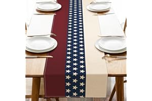 Seliem Memorial Day 4th of July Patriotic Table Runner, America Veterans Day White Blue Red Stripes Stars Kitchen Dining Table Decor, American Home Decoration Indoor Outdoor Party Supply 13 x 72 Inch