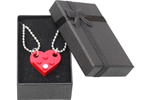 Brick Heart Lego Necklace with Swarovski Crystal, 2 Bricks and 2 Silver Ball Beads Necklaces with Stylish Black Box - Friendship & Romantic Present for Him or Her, BFF and Couples - By TANTANBRICKS4U