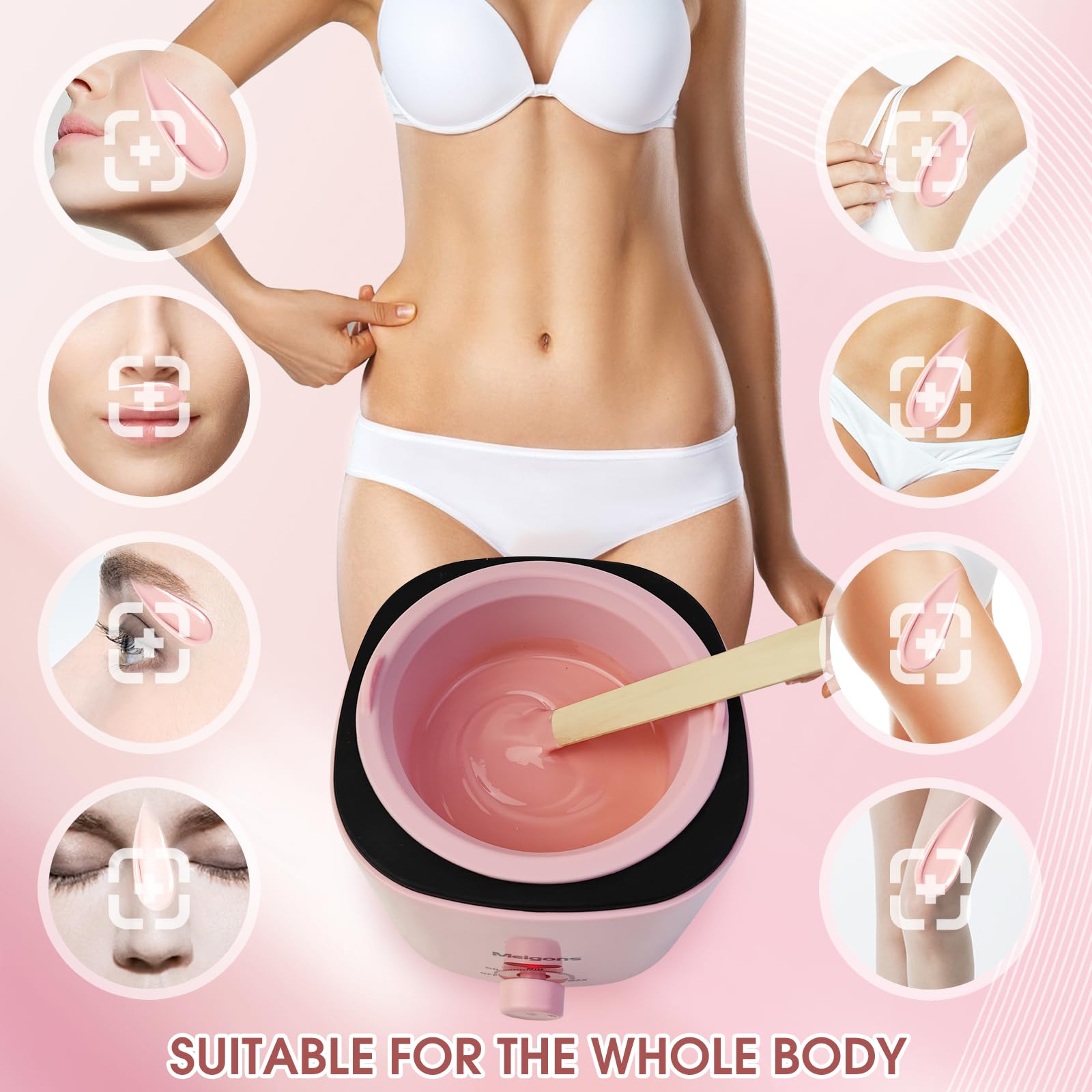 400ML Hair Removal Wax Warmer, Women Men Home Wax Heater with 20 Wax Sticks, 4 Bags of Wax Beans and 1 Silicone Bowl (Pink)