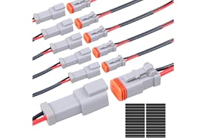 Exqutoo 6Pack 2-Pin Waterproof DT Connector Male and Female Wire Connectors with 16AWG 105℃ 600V Wires and Heat Shrink Tubes, Applicable for Automotive Electrical Connections