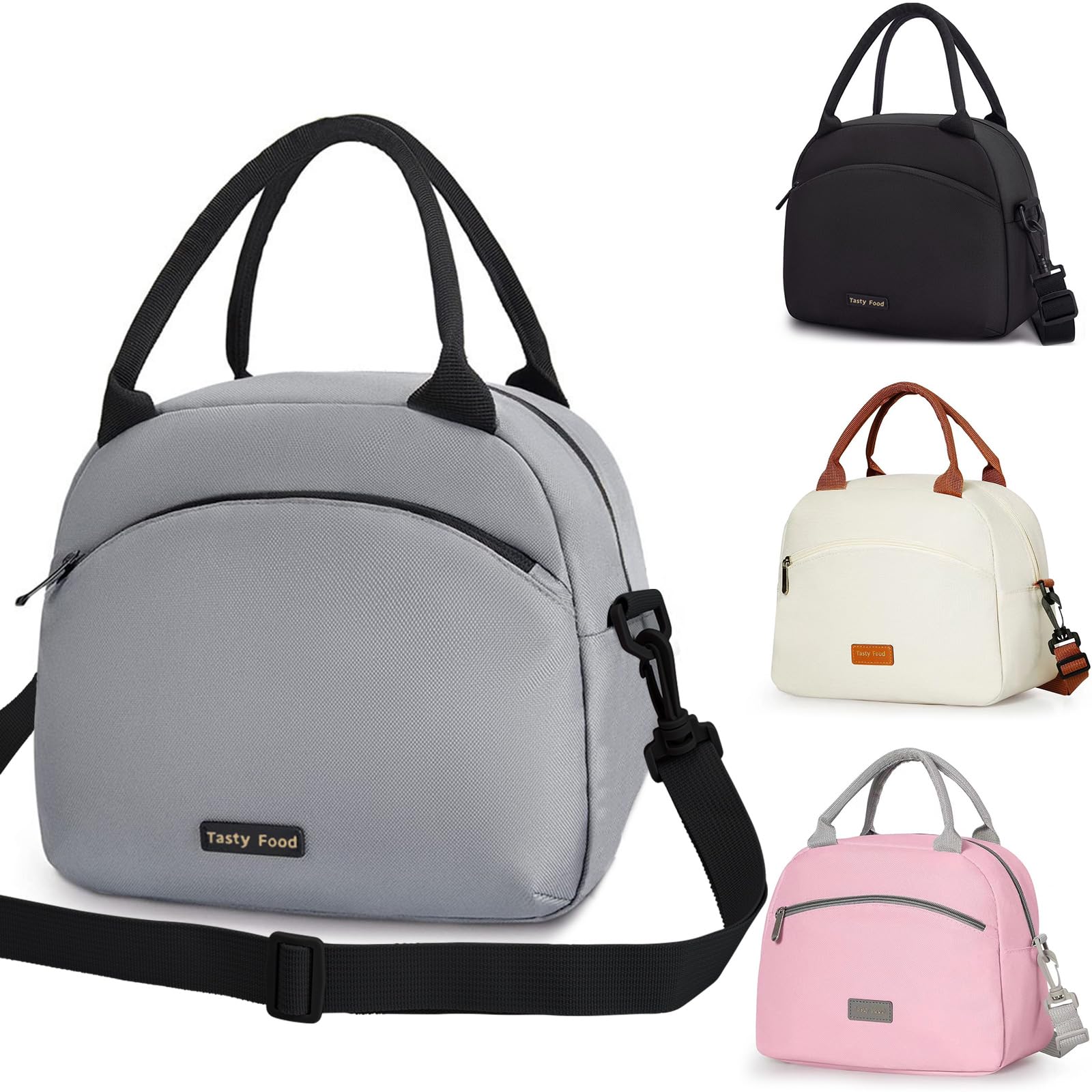 Runmeihe Lunch Bags for Women, Reusable Women's Insulated Lunchbag with Strap,Adults Small Waterproof Cooler Lunch Bags for Work Travel Picnic School (Grey)