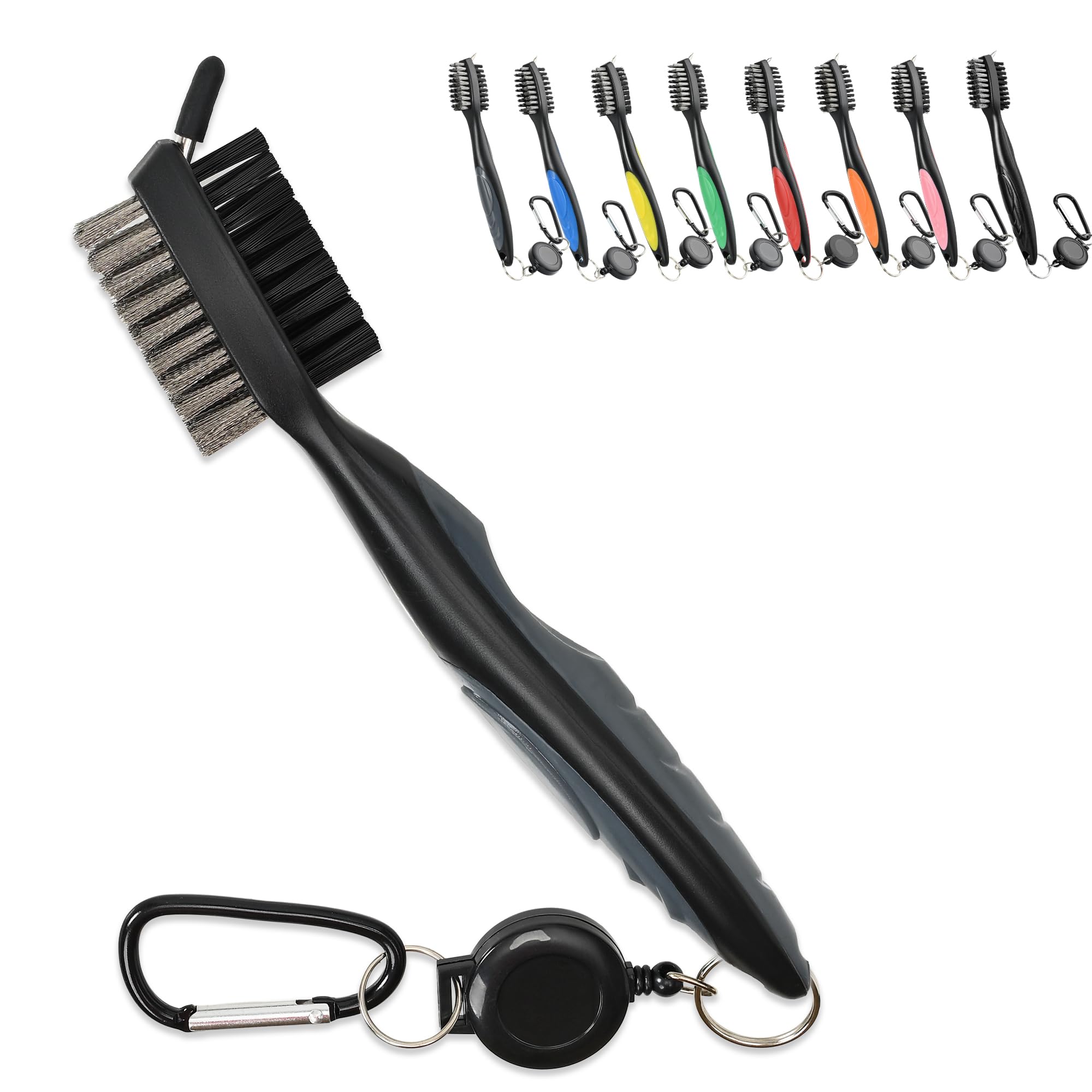 Mile High Life Golf Club Brush Tool Kit with Club Groove Cleaner, Retractable Extension Cord and Clip (Grey)