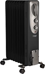 Russell Hobbs 2kW Oil Filled Radiator 9 Fin Portable Heater Black -AZ