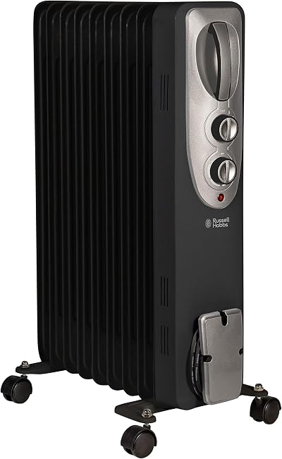 Russell Hobbs 2kW Oil Filled Radiator 9 Fin Portable Heater Black -AZ