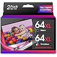 64XL Ink Cartridge Combo Pack Replacement for HP 64XL Ink Remanufactured Work for Envy Photo 7858 7855 7120 7155 7158 7164 6255 6252 6232 Envy Inspire 7955e (2-Pack)