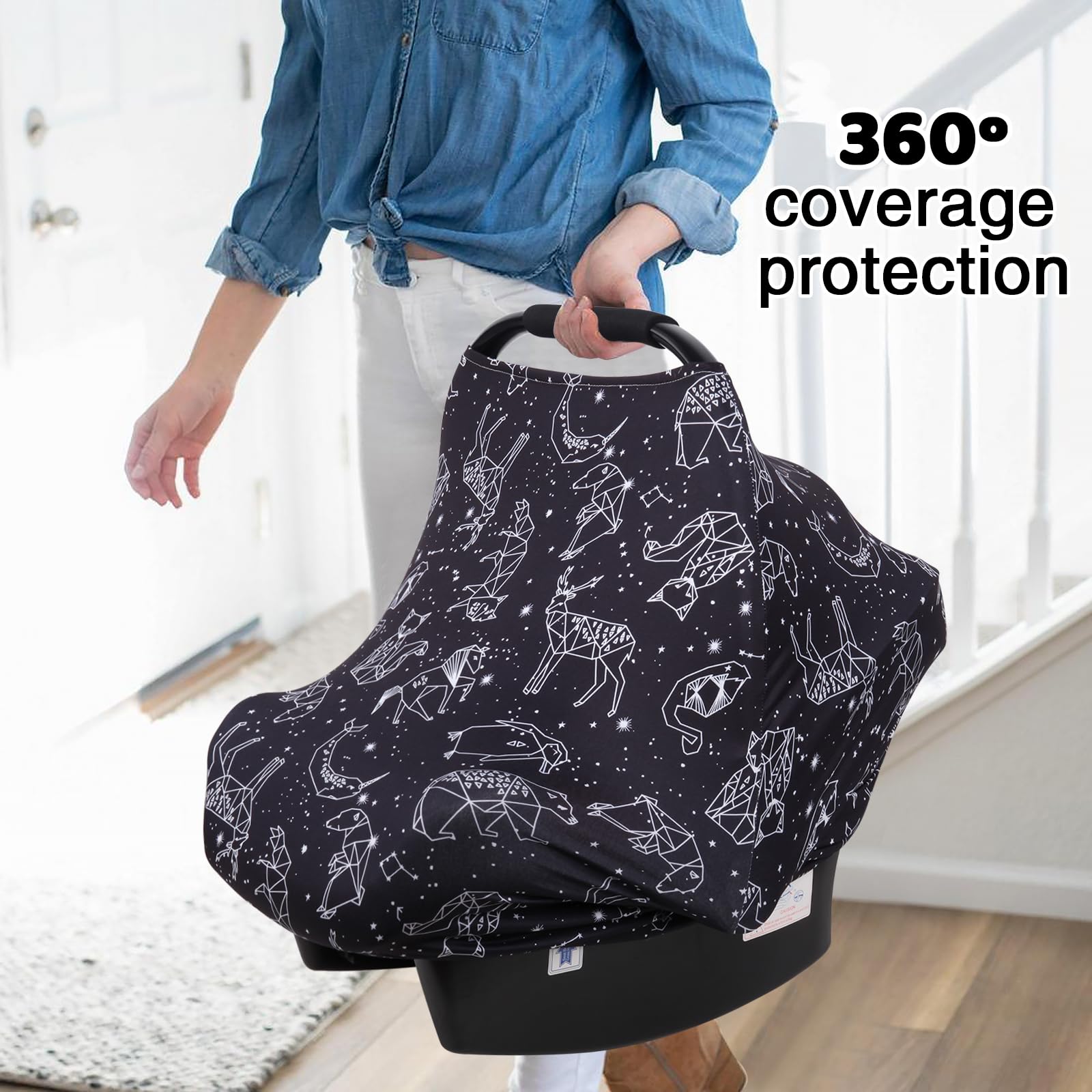 Rquite Car Seat Cover Baby, Carseat Cover for Boy Girl, Stretchy Infant Car Seat Cover, Breathable Car Seat Canopy, Nursing Cover for Breastfeeding, Multi-use Baby Carseat, Carrier, Stroller Covers