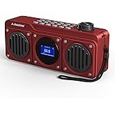 Avantree Boombyte - Portable FM Radio with Bluetooth Speaker, Superb Sound, Metal Finish, MP3 Player, Support Micro SD Card & USB Audio Input, Long Play Time, Rechargeable, Easy to Use - Red