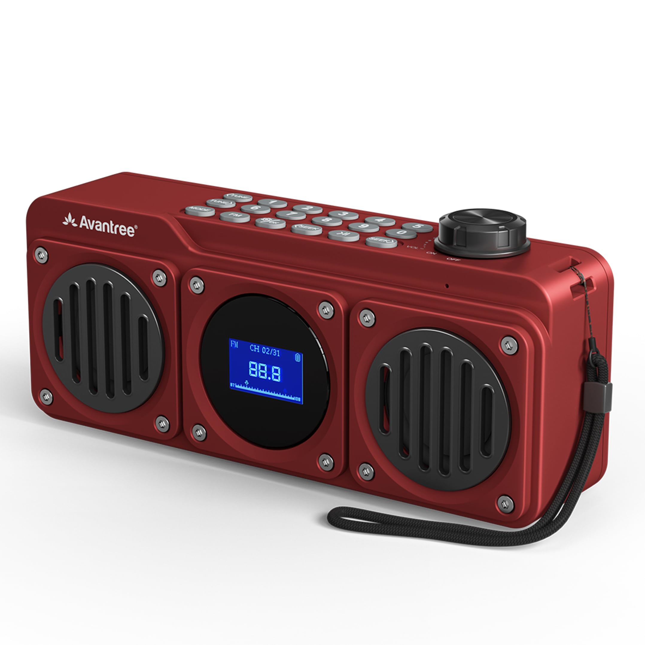 Avantree Boombyte - Portable Digital FM Radio with Bluetooth Speaker, Superb Sound, Metal Finish, MP3 Player, Support Micro SD Card & USB Audio Input, Long Play Time, Rechargeable, Easy to Use - Red