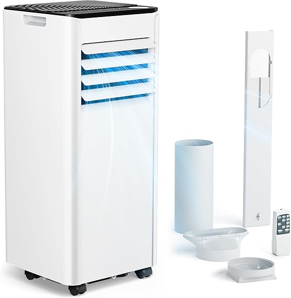 Klimaanlage Mobil - Klimagerät mit Abluftschlauch 7000 BTU | 4-in-1 Mobiles Klimagerät | Leiser Betrieb | Digitaldisplay + Fernbedienung | Fenster-Installationsset | 24h-Timer | Für Räume bis 20 m²