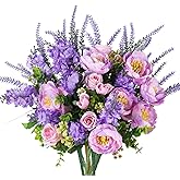 HUAESIN Artificial Flowers Silk Rose Peony Bouquets Purple Flowers Artificial Bouquet Silk Flower Arrangements for Home Table Centerpieces Wedding Indoor Outdoor Decorations