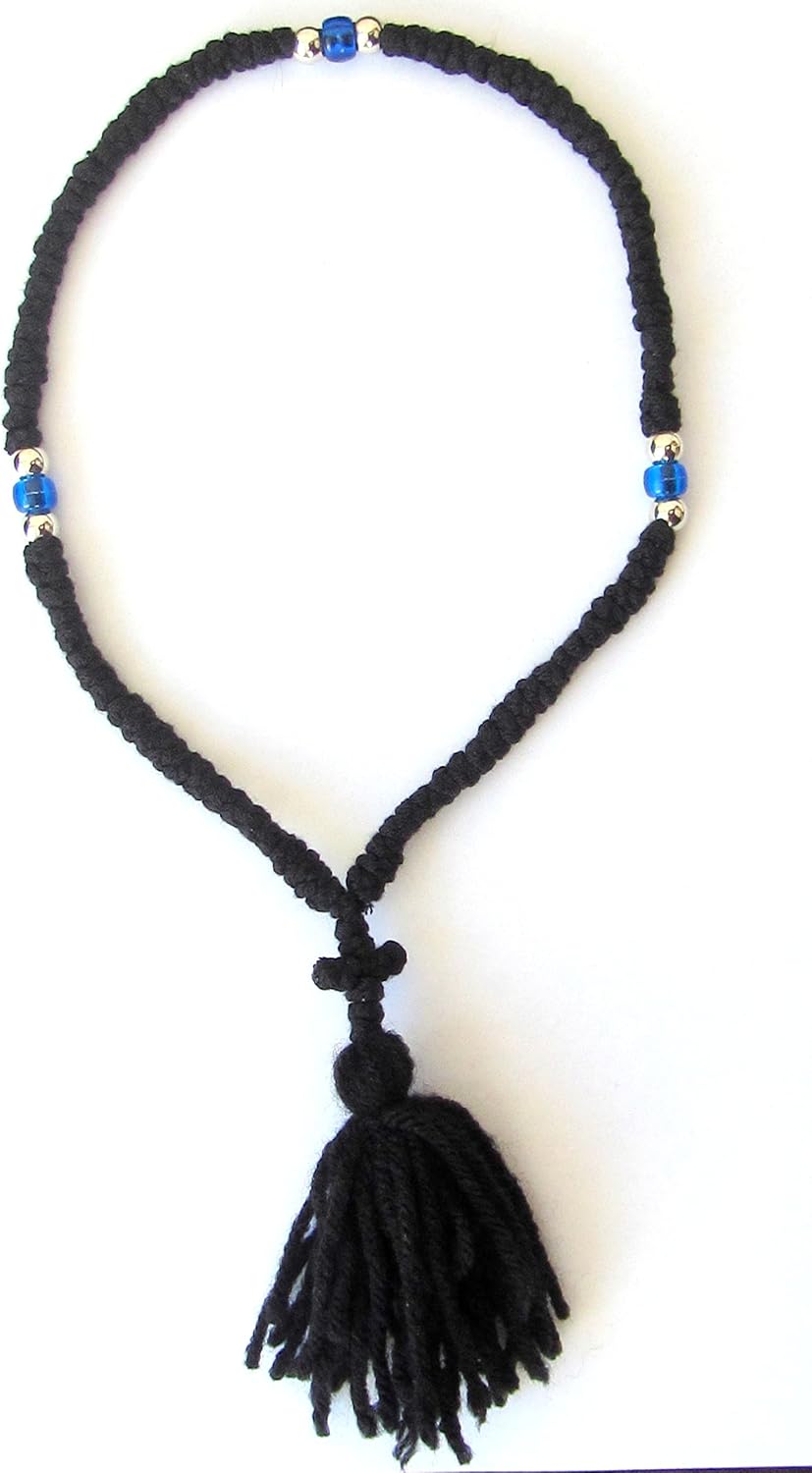 Chapelet Orthodoxe Chotki Laine 100 Nœuds - Croix Du Mont Athos - Noir - Fait Main - Prière Chrétienne - Pendentif Ou Bracelet