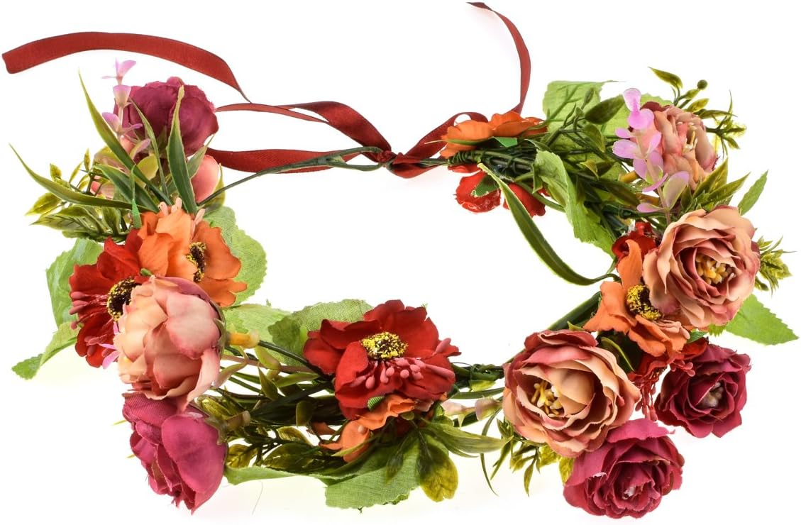 Rose Flower Headband Floral Crown Garland Halo (1# Coral)
