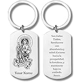 Stainless Steel Rectangular Keychain, San Judas Tadeo para la Abundancia, Personalized Engraving Included