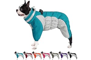AOFITEE Fullbody Dog Coat Warm Fleece Dog Jacket, Windproof Dogs Winter Coat with Harness Built in, Reflective Turtleneck Dogs Snowsuit Puffer Jacket, Four Legged Snow Suit for Small Medium Large Pet