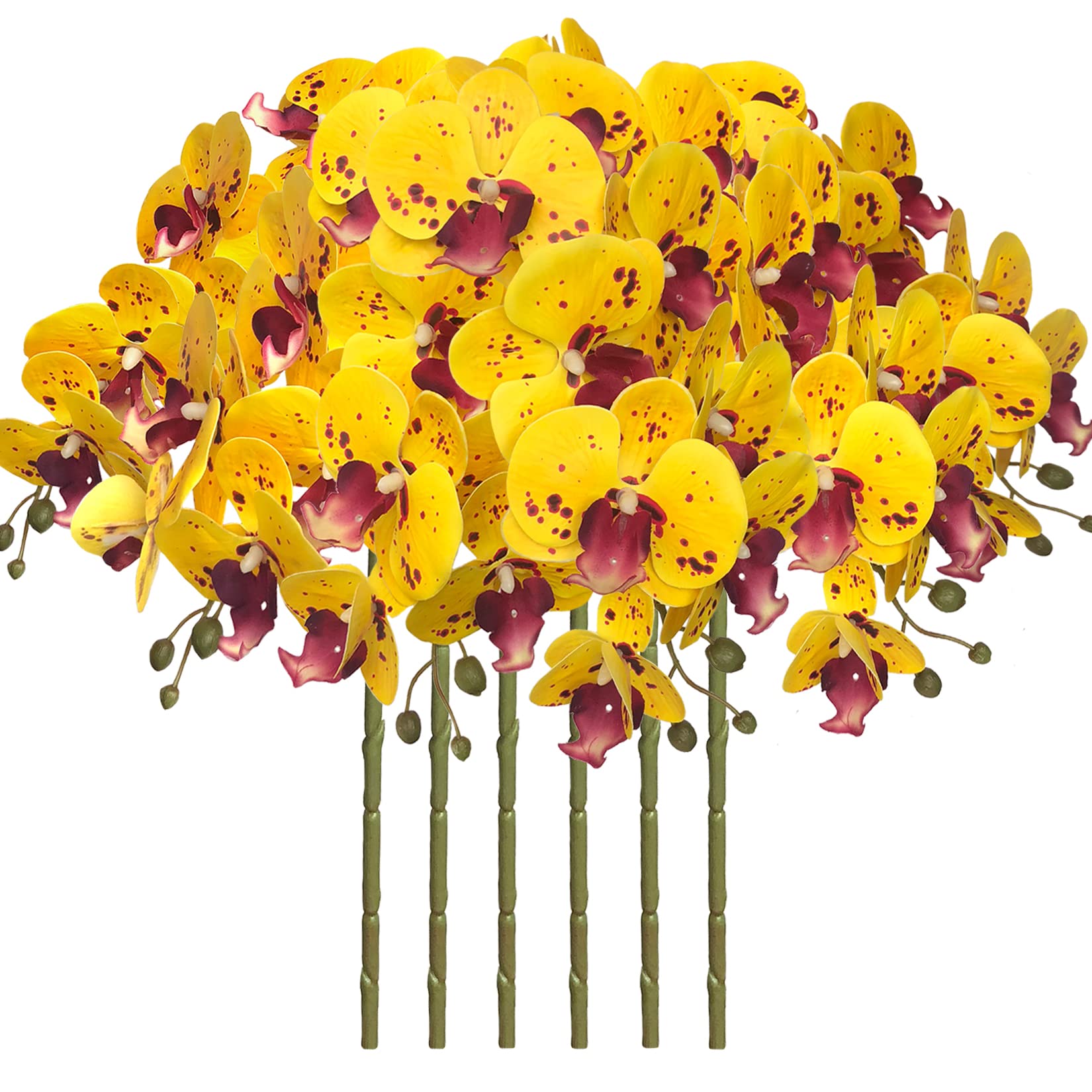 FagusHome 32 Inch Artificial Phalaenopsis Flowers 6 Pcs Artificial Orchid Flowers Stem Plants for Home Décor (Yellow Piebald) — image 1