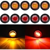 GIVEDOUA 10PCS 3/4" Round Amber+Red LED Side Marker Lights,12V Waterproof 3SMD LED Clearance Light, Front Rear Indicator, Gro
