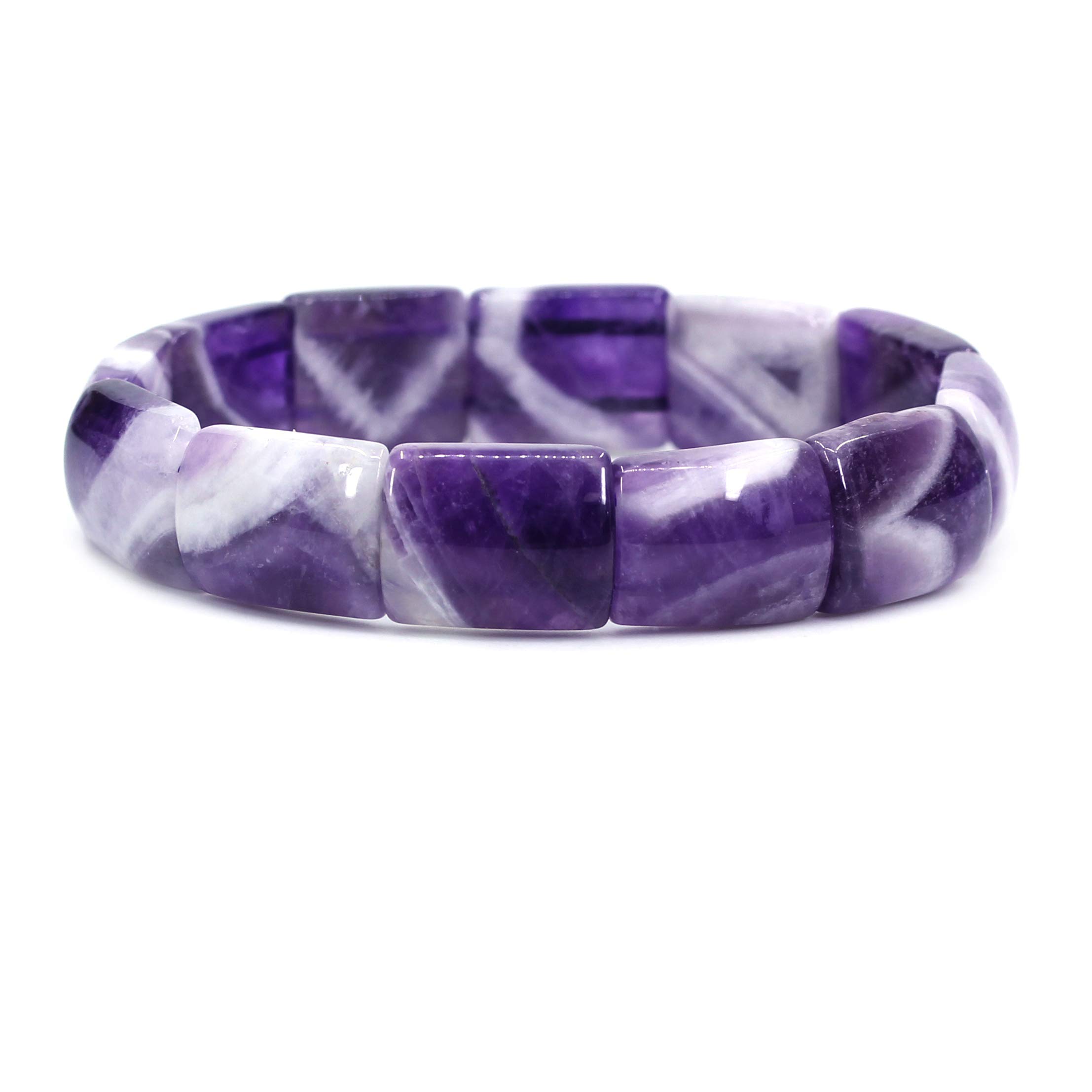CHENYUE Natural A Grade African Amethyst Gem Semi Precious Gemstone 15mm Faceted Square Grain Beads Stretch Bracelet 7.5 Inch