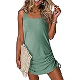 Dokotoo Women's Hollow Out Cover Up Swimwear Beachwear Double Shoulder Straps Sleeveless Mini Dress Drawstring Beach Dress