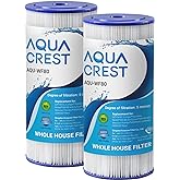 AQUA CREST FXHSC Whole House Water Filter, Replacement for GE® FXHSC, GXWH40L, GXWH35F, American Plumber W50PEHD, W10-PR, Culligan® R50-BBSA, 5 Micron 10" x 4.5", High Flow Sediment Filters, Pack of 2
