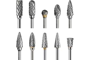 AM ARROWMAX 10pcs Tungsten Carbide Burr Set, 2.35mm (3/32") Shank Double Cut Rotary Burrs for Jewelry Making, Precision Wood 