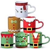 Pickmesh Christmas Coffee Mugs Set of 6, 10 OZ Ceramic Holiday Cocoa Cups with Santa, Snowman, Elf & Tree Designs, Festive Drinkware for Hot Chocolate, Tea, Coffee, Gift or Stocking Stuffer