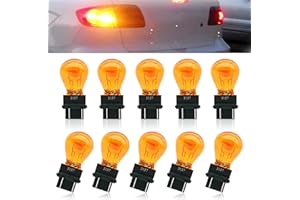 gunroil 10 Pack 3157 Car Brake Light Bulb Replacement, 12V 21/5W Vehicle Turn Signal Light Accessory, Waterproof Quartz Glass Lighting Bulbs Accessory, Universal for Most Cars (Amber)