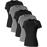 Coume 5 Pack Women's Compression Shirts Short Sleeve Workout Tops Crew Neck Athletic T Shirts Yoga Running Tight Tee