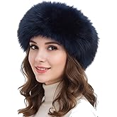 Syhood Women Faux Fur Headband with Elastic Fluffy Winter Earwarmer Earmuff Furry Ski Outfits for Women (Navy Blue)