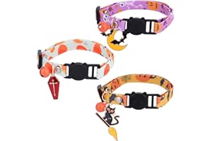 3pcs Halloween Cat Collars with Bells, Polyester Adjustable Breakaway Festive Kitten Puppy Collars Playful Holiday Accessorie