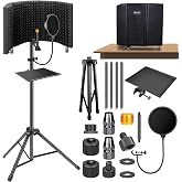 Dmsky Microphone Isolation Shield with Pop Filter &amp; Tripod Stand, Foldable Mic Shield with Triple Sound Insulation, High Density Mic Sound Shield for Recording Studio, Podcasts, Singing, Broadcasting