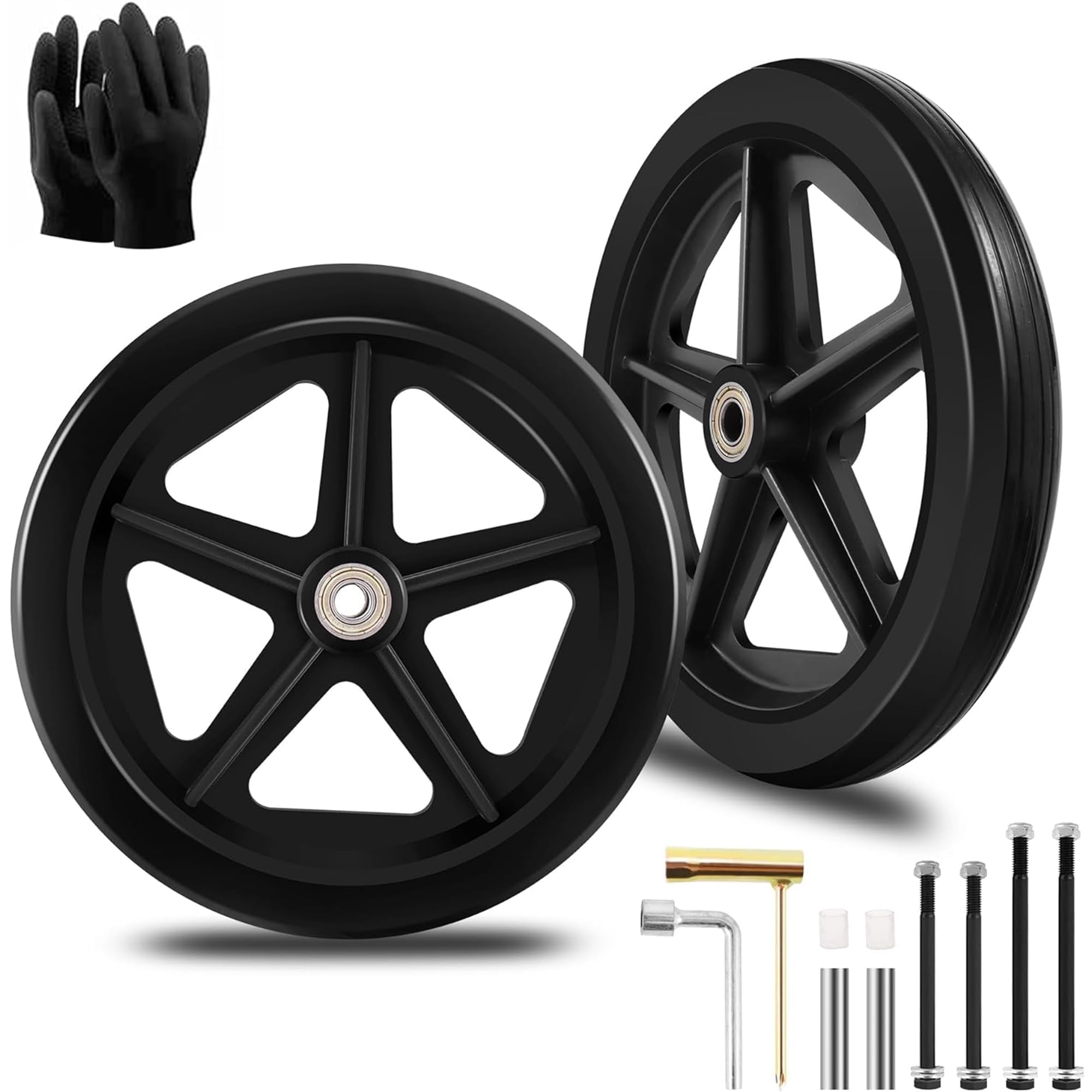 2Pcs 8in Rollator Rubber Wheelchair Wheels - Wear Resistant PU & ABS, Eco-Friendly, Anti-Slip, Wheelchair Accessories