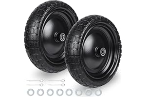 HAKULA MATATA 13" Solid Flat Free Tires and Wheels 2 Pcs, 3.50-9 Rubber Tire Replacement Axle Bore Hole, Air less Wheel for Hand Truck/Trolley/Garden Cart/Lawn Mower/Wheelbarrow, 2Packs, Black
