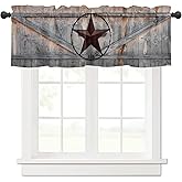 Texas Star Curtains Valance for Kitchen Windows,Western Stars Farm Barn Short Curtains & Drapes Rod Pocket，Rustic Wooden Valance for Kitchen Bedroom Living Room Curtain Over Sink 54x18in,1Panel