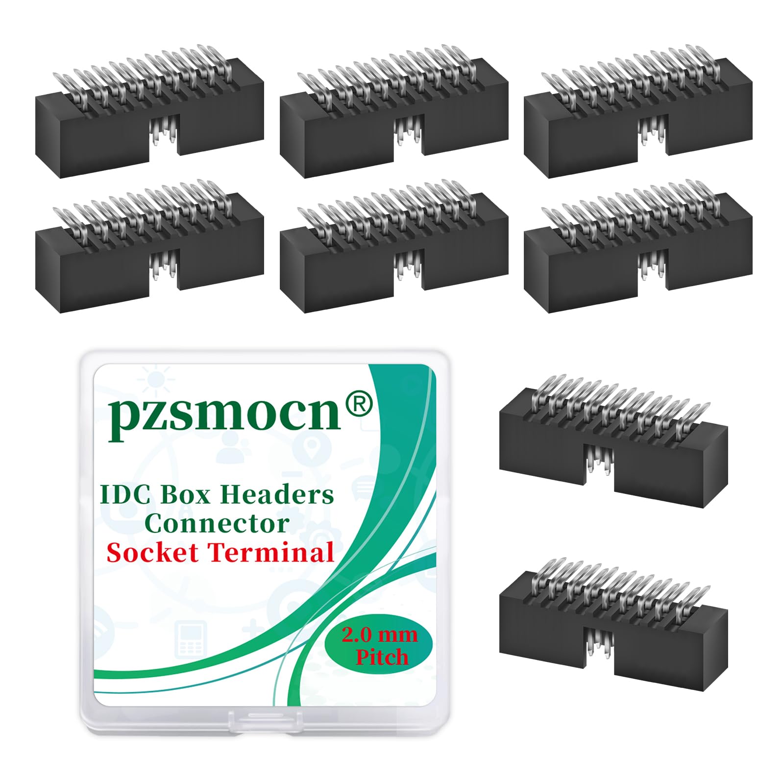 Pzsmocn 20 Pieces IDC 2 * 9 Double Row 2.0 mm Pitch JTAG ISP 18-Pin Box Header Connector Adapter Cable Male Socket SMT Terminal for PCB Electronic Equipment Projects.