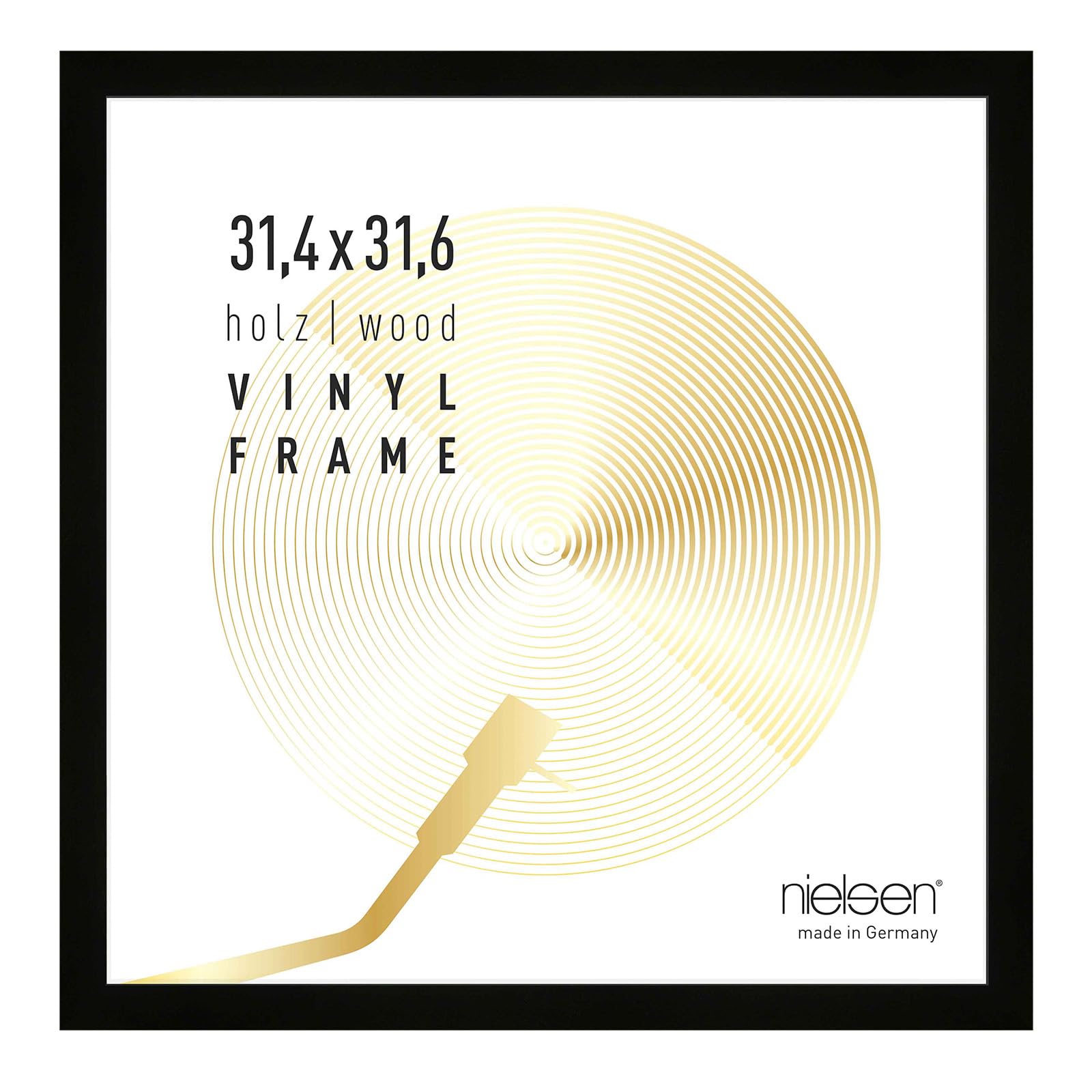 nielsen Vinyl Record Display Frame - Black Wood 31x31x2.5cm - fits Double LPs - with Push and Turn Clip