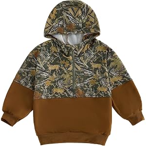 mlpeerw Toddler Boy Girl Hoodie Half Zip Sweatshirt Hunting Outfits | Toddler Boys Girls Fall Winter Outfit Long Sleeve Half