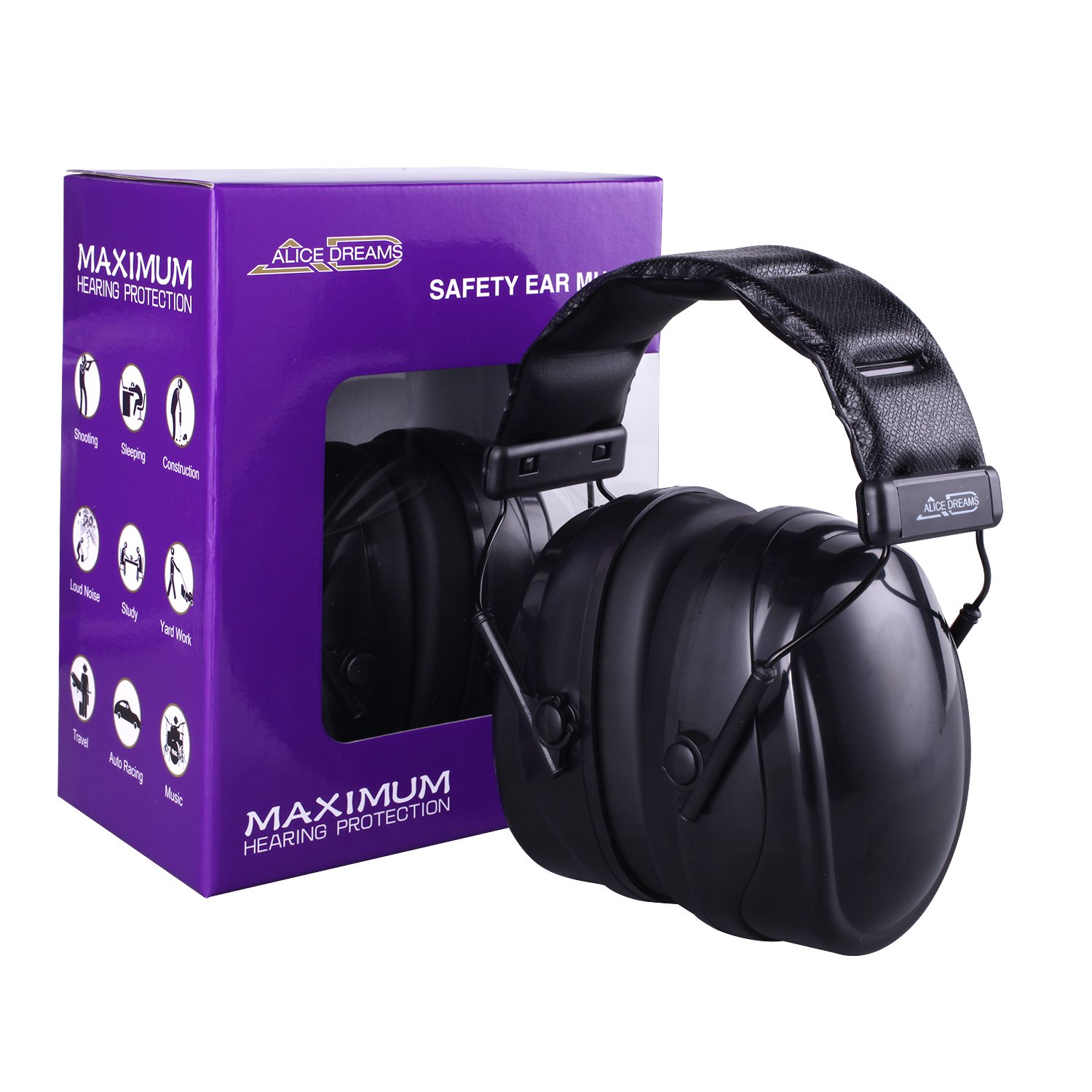 Noise reducing EarMuffs, Alice Dreams Premium headphone COMFORTABLE safety Ear Protection Defends 36dB NRR Soft PVC Cups for shooting, hunting, studying and operating machinery (black)