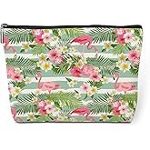 Cute Pink Flamingo Palm Leaves Floral Makeup Bag Flamingo Gifts Flamingo Decor Party Supplies Christmas Birthday Gifts for Women Flamingo Lovers Girl Daughter Friend Coworker Travel Toiletry Bag